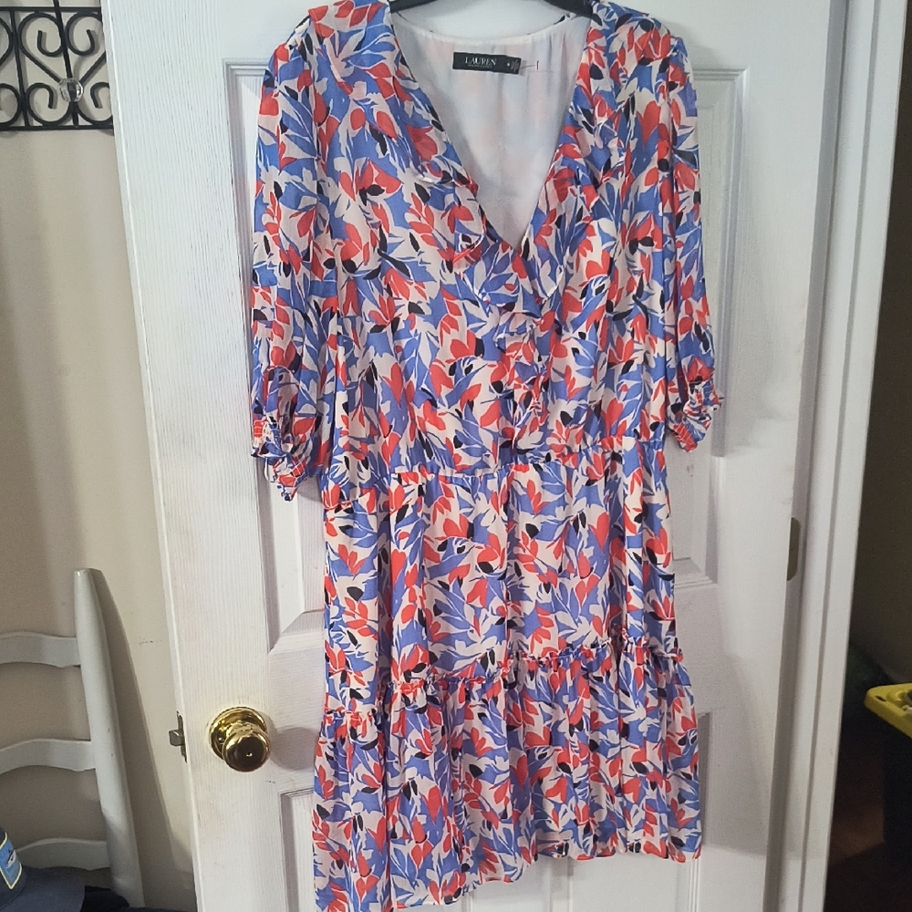 Ralph Lauren Vibrant Floral Midi Dress - Blue and Red